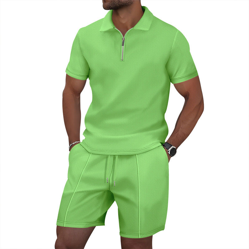 Herren sportliches Kurzarm-Poloshirt und Shorts-Set mit Reißverschluss Echoarchiv