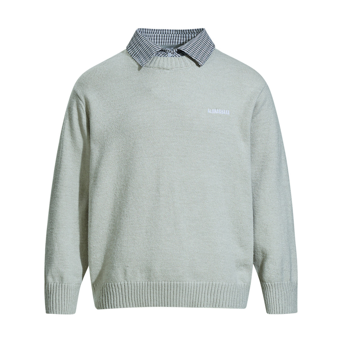 Herren Rundhalspullover mit eingesticktem Logo und Layer‑Hemdkragen Echoarchiv