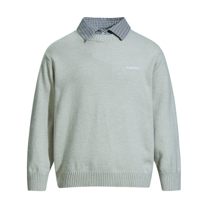 Herren Rundhalspullover mit eingesticktem Logo und Layer‑Hemdkragen Echoarchiv