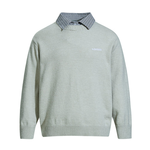 Herren Rundhalspullover mit eingesticktem Logo und Layer‑Hemdkragen Echoarchiv