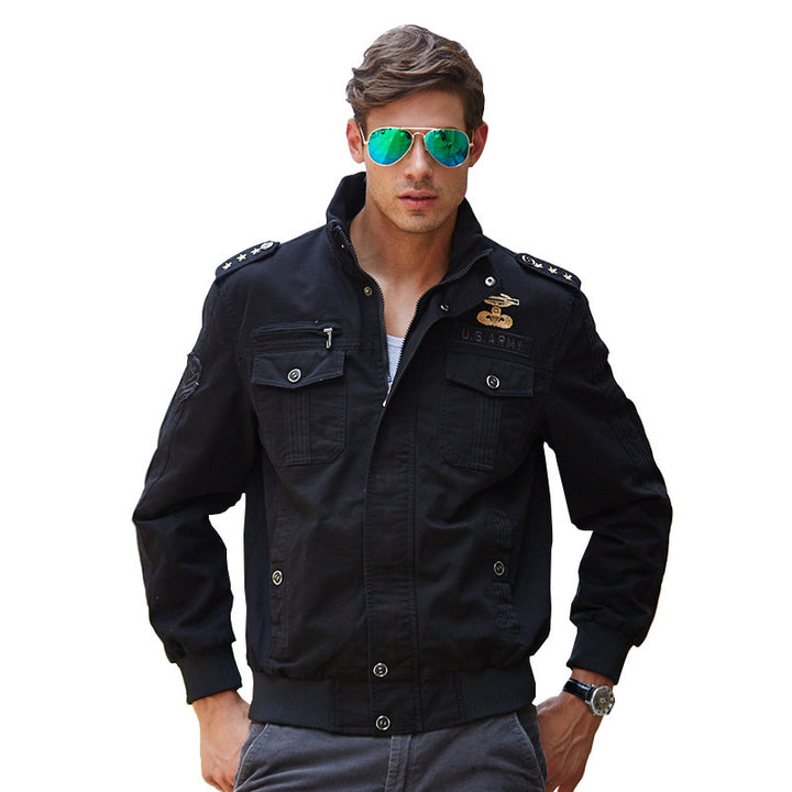 Herren Field-Bomberjacke im Military-Canvas mit Epauletten und Mehrfachtaschen – Brevano