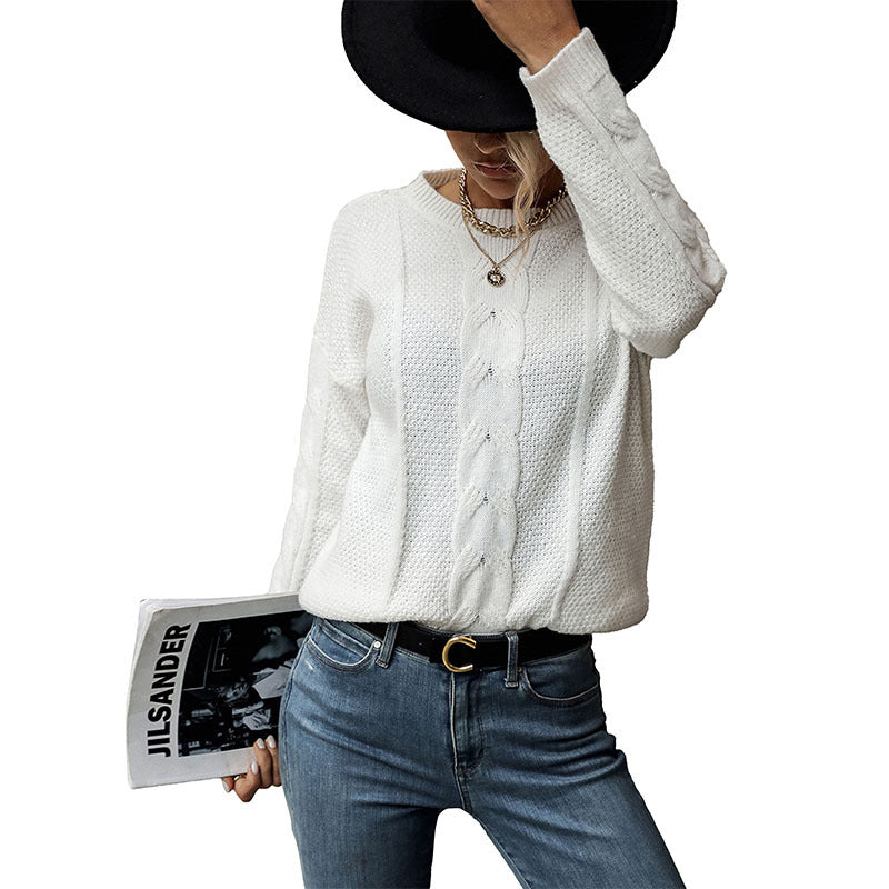Damen Feiner Rundhals-Pullover mit Zopfmotiv und geripptem Saum Echoarchiv