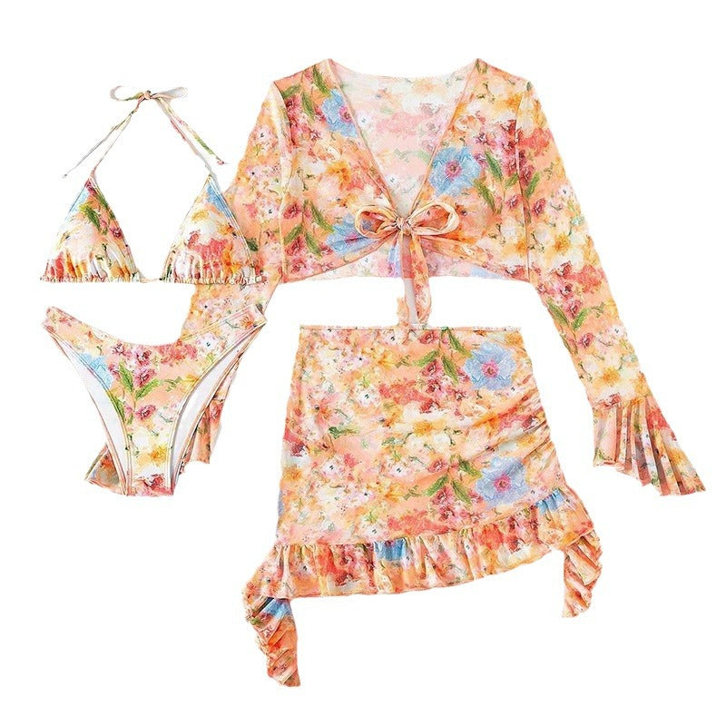 Damen Crop-Top und Wickelrock-Set mit floralen Details Echo Archiv