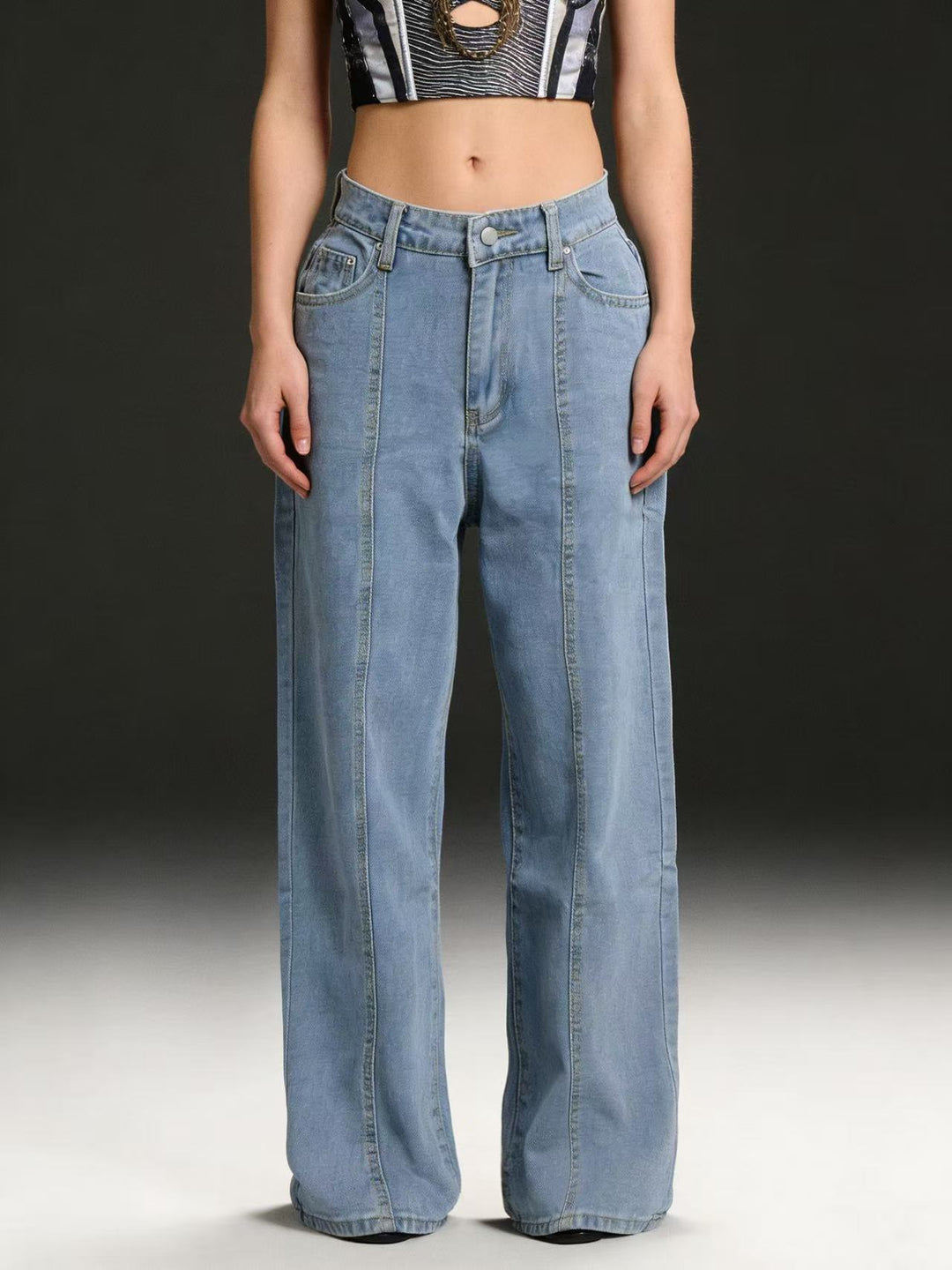 Damen Hoch taillierte weite Jeans mit raffinierten Nahtdetails Echo Archiv