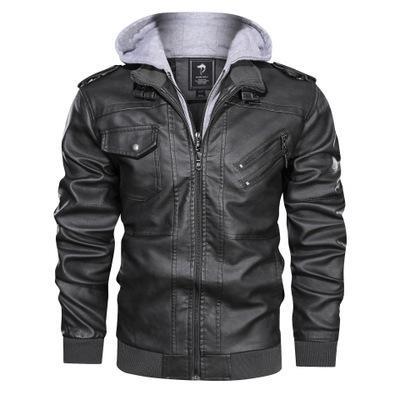 Herren Modische Lederjacke mit abnehmbarer Kapuze – Valtoré
