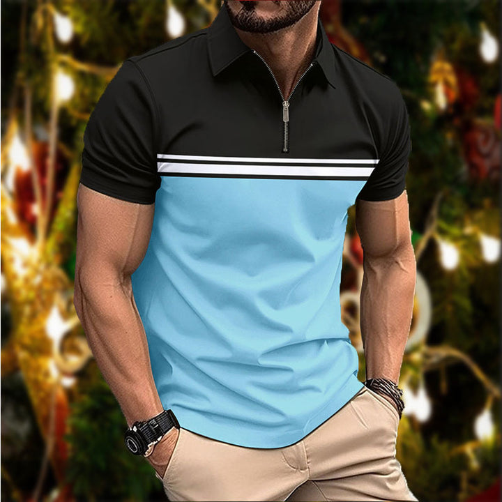 Herren elegantes Kurzarm-Poloshirt mit modernem Reißverschluss Echoarchiv