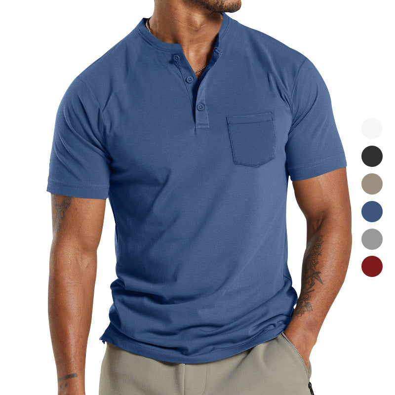Herren nan atmungsaktives Baumwoll-Elasthan Kurzarm-Henley mit Brusttasche Echo Archiv