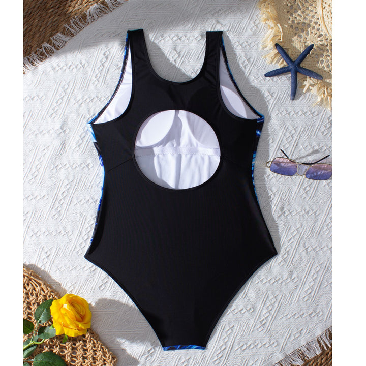 Damen Sportlicher Einteiler Badeanzug mit dynamischem Wasserdesign Echo Archiv