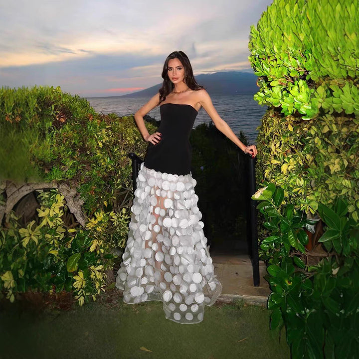 Damen Traumhaftes Tüll-Abendkleid ohne Ärmel und Volant-Design Echo Archiv