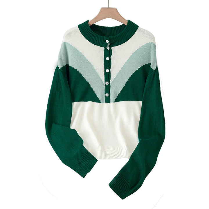 Damen Modischer Strickpullover mit Knopfleiste und Farbblockdesign Echo Archiv