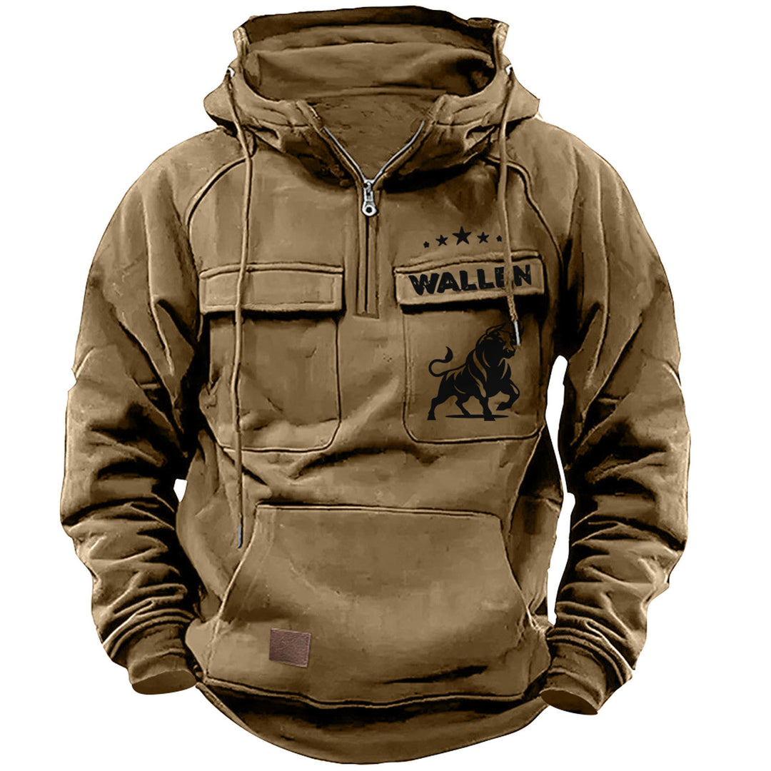 Herren nan Kapuzenpullover mit Halbzip, Cargo-Brusttaschen und Kängurutasche Echo Archiv