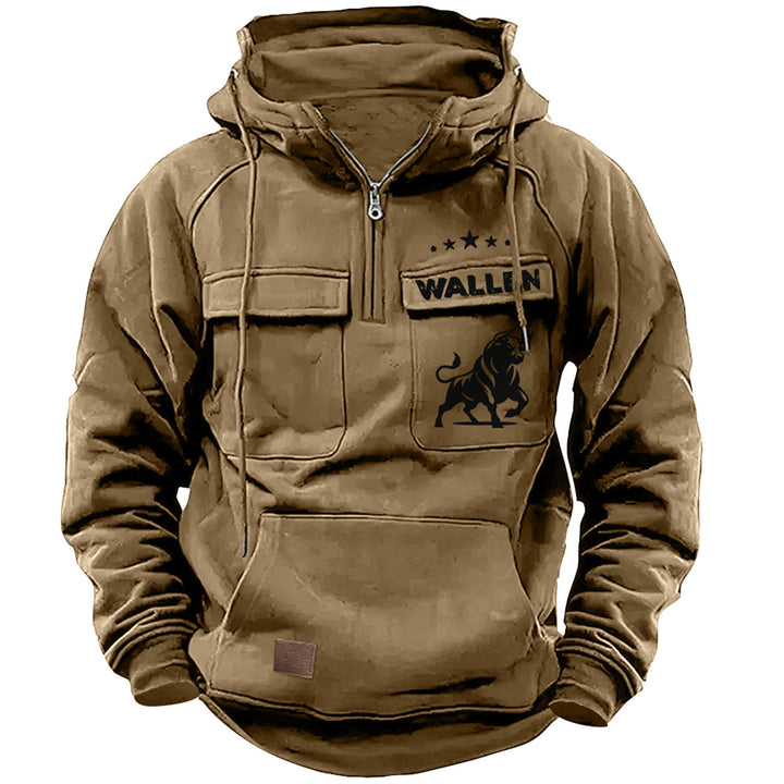 Herren nan Kapuzenpullover mit Halbzip, Cargo-Brusttaschen und Kängurutasche Echo Archiv