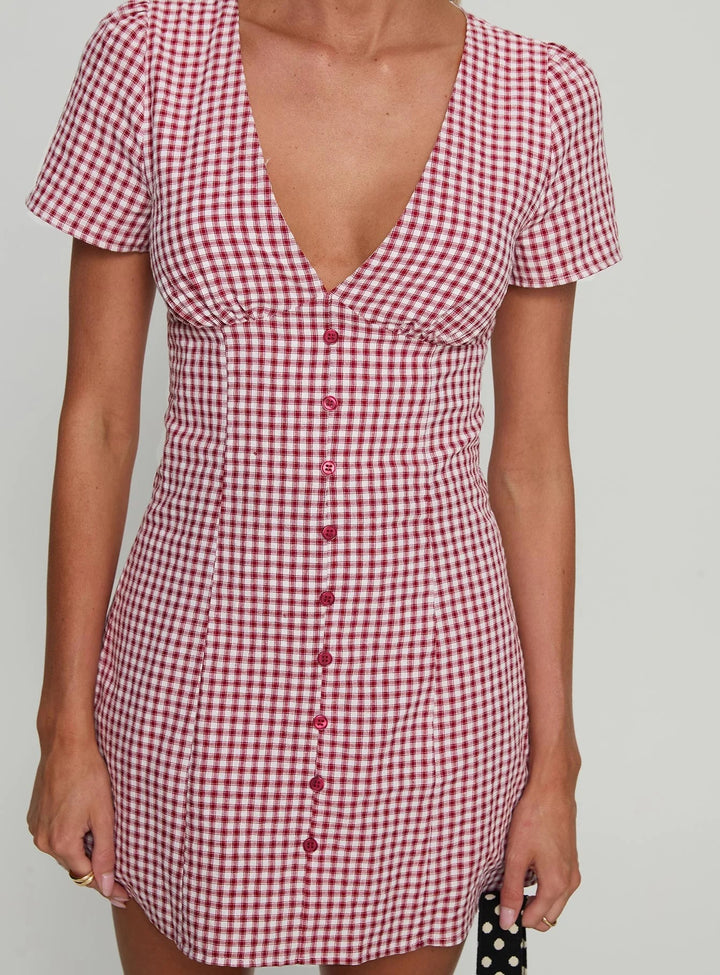 Damen Kurzärmeliges Kleid mit V-Ausschnitt und Knopfleiste Echo Archiv