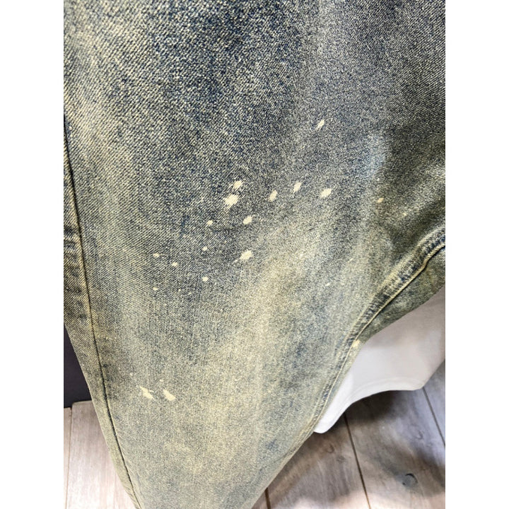 Herren Relaxed-Tapered Vintage-Jeans mit Paint‑Splatter, hohem Bund und umgeschlagenem Saum Echoarchiv