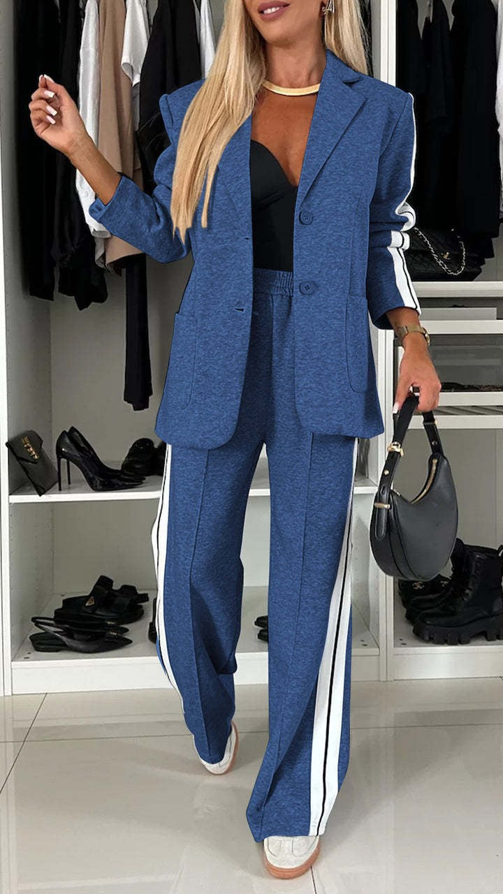 Damen Sportlich-elegantes Jersey-Tailoring-Set mit Longblazer und weitem Trackpant – Valéne