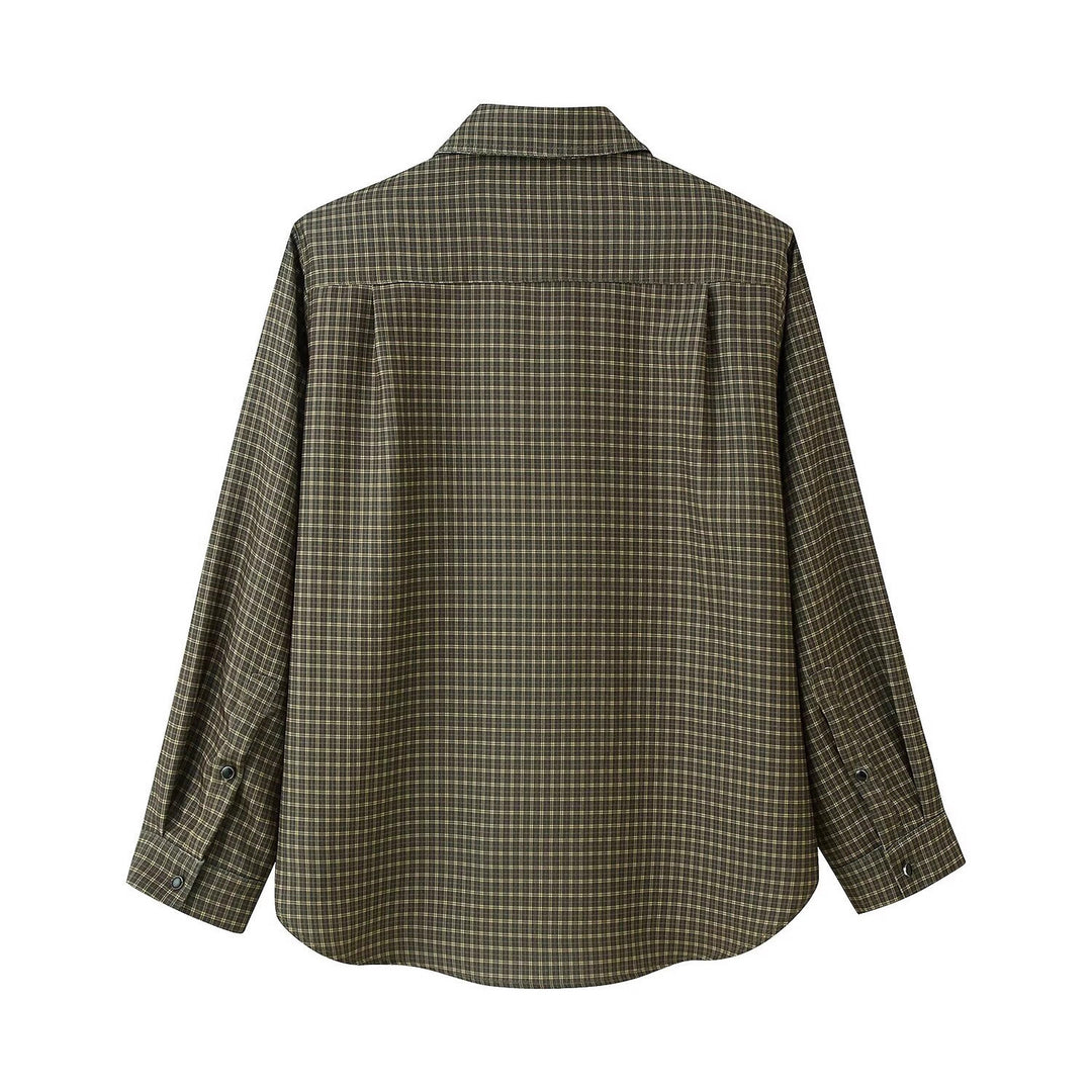 Damen Oversize-Karo-Hemd mit Brusttasche und abgerundetem Saum Echo Archiv