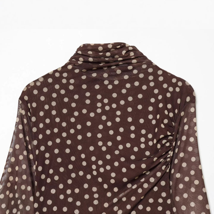 Damen nan gerafftes Langarm-Mesh-Top mit Rollkragen und Punkteprint Echo Archiv