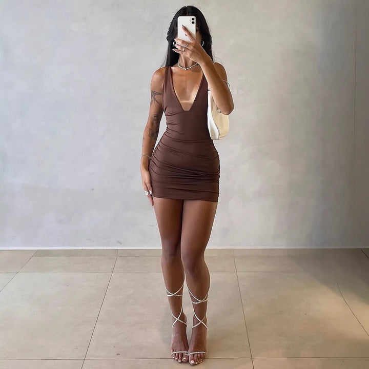 Damen figurbetontes Minikleid mit tiefem V-Ausschnitt und Raffung Echo Archiv