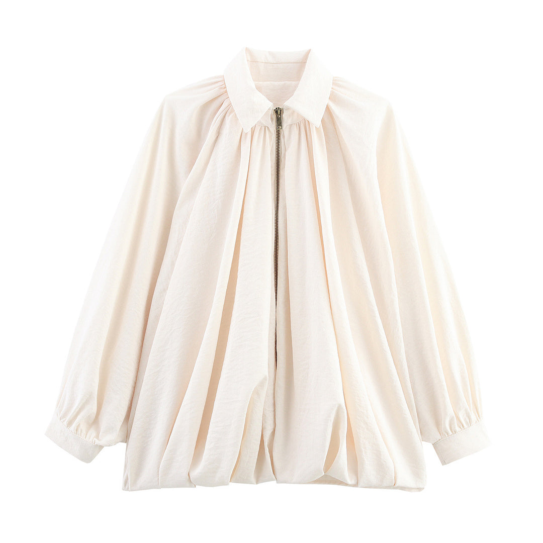 Damen 100+ weite geraffte Blusenjacke mit Hemdkragen und Frontreißverschluss Echo Archiv