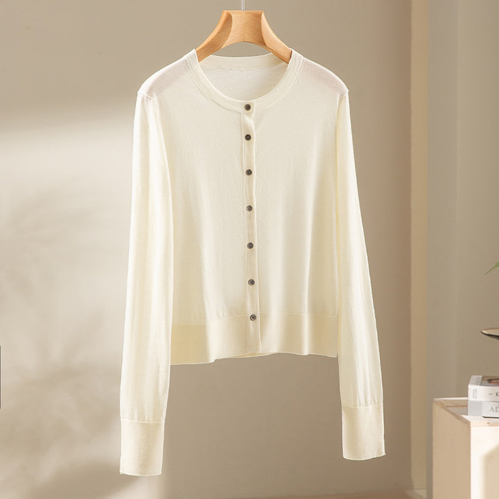Damen Kurzgeschnittene Feinstrick-Cardigan mit Rundhalsausschnitt und tonaler Knopfleiste Echoarchiv
