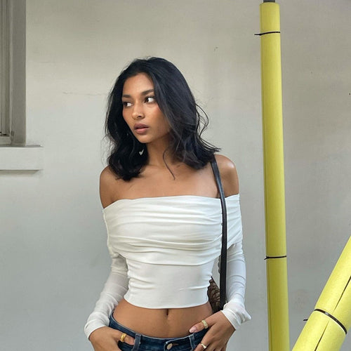Damen Offshoulder Crop-Top mit Raffung Echo Archiv