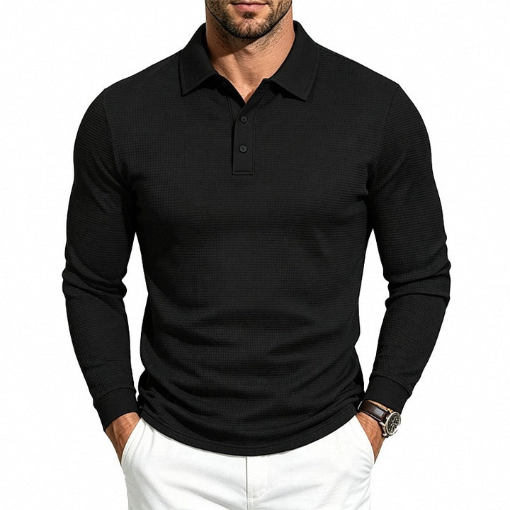 Herren Slim-Fit Poloshirt mit Langarm und Waffelstruktur Echoarchiv
