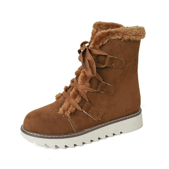 Damen Winterliche Schnür-Boots im Trekking‑Look mit Teddyfutter und gezahnter Keilsohle Echo Archiv