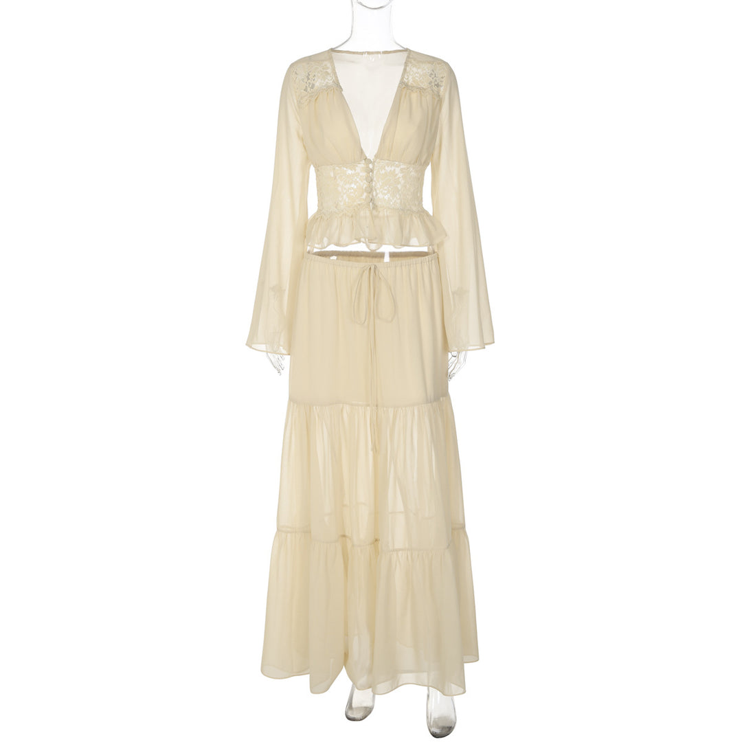 Damen Zweiteiliges Maxi-Kleid mit transparentem Oberteil und elastischem Bund Echo Archiv
