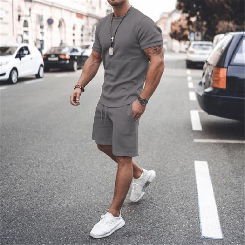 Herren sportliches Kurzarm-Set aus atmungsaktiver Baumwolle mit elastischem Bund und praktischen Taschen Echoarchiv