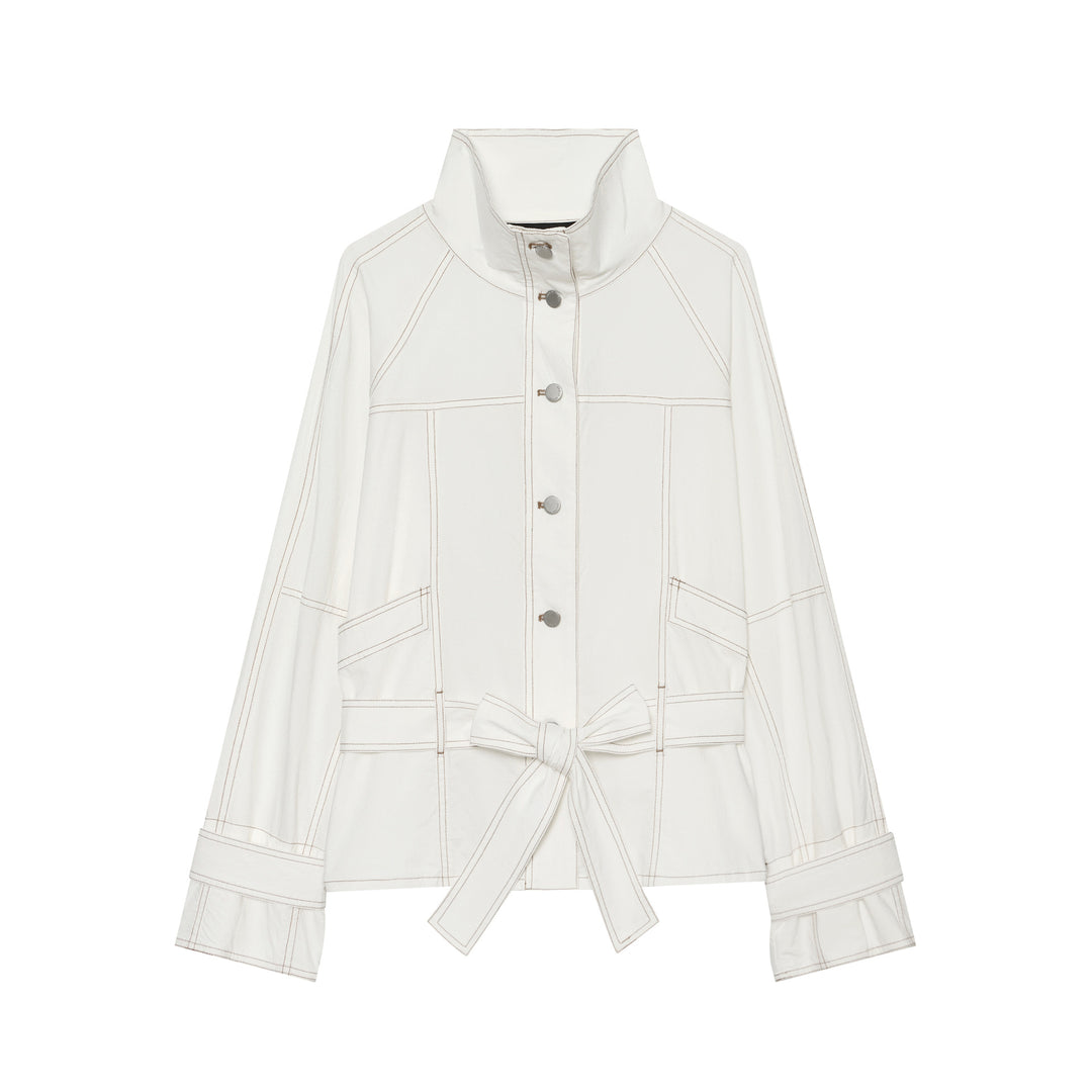 Damen Cropped Utility‑Jacke mit Stehkragen, Taillenband und sichtbaren Ziernähten Echo Archiv