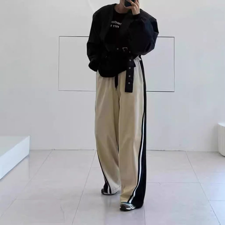 Herren Weite Trackpants mit kontrastierenden Seitenbahnen, hohem Bund und markantem Seitenstreifen – Marzano
