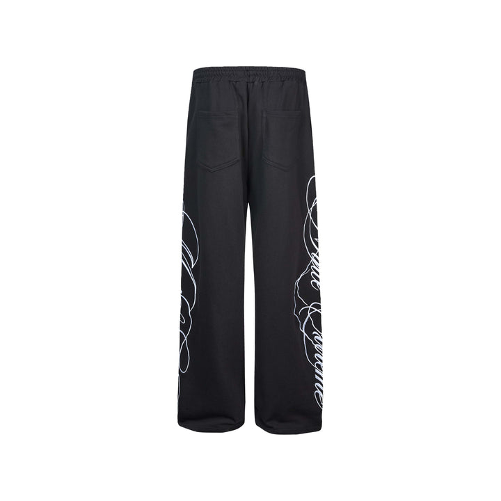 Damen Weiche Loungehose mit weitem Bein, elastischem Bund und Statementdruck Echoarchiv