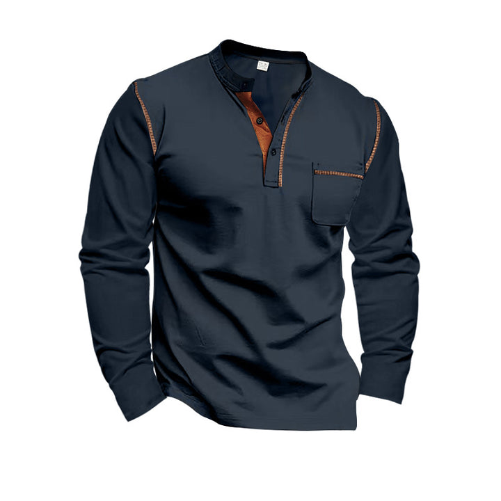 Herren Langarmshirt mit lässigem Stehkragen und kontrastierenden Akzenten Echoarchiv