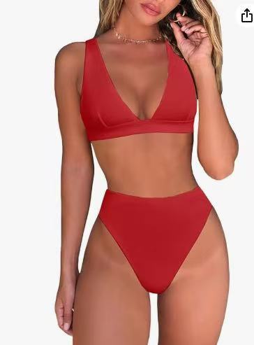 Damen Hochtailliertes Bikini Set mit V-Ausschnitt Echo Archiv