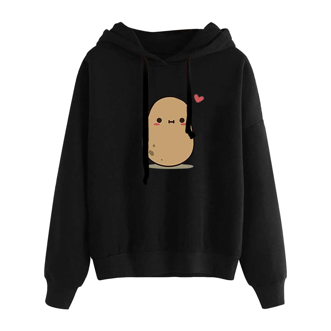 Damen lässiger Oversize Kapuzenpullover mit Herz‑und‑Pfotenprint, Kordelzug und gerippten Bündchen – Auréline