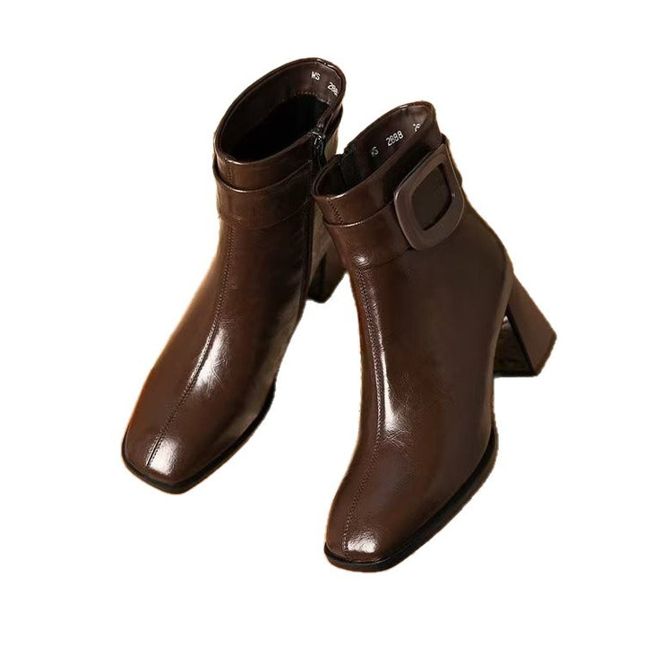 Damen Elegante Stiefeletten mit Blockabsatz und Schnallen-Detail Echo Archiv