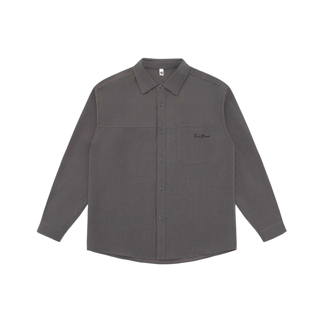Unisex Leichte Hemdjacke im Overshirt-Stil aus Leinen-Baumwollmix mit Brusttasche und gerundetem Saum Echoarchiv