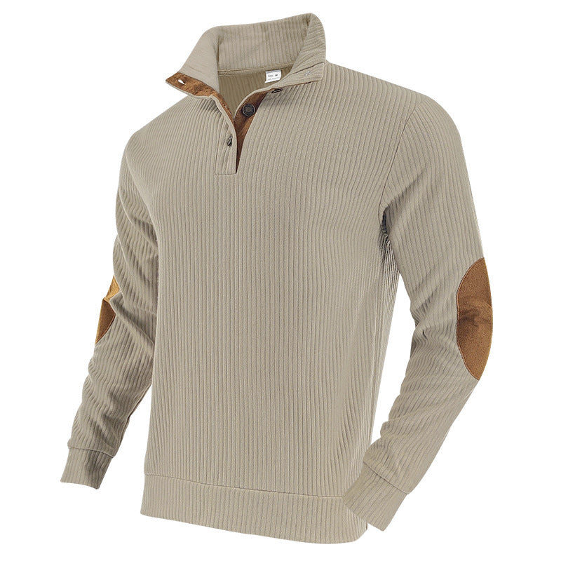 Herren Strickpullover mit modernem Stehkragen und kontrastierenden Lederdetails Echoarchiv