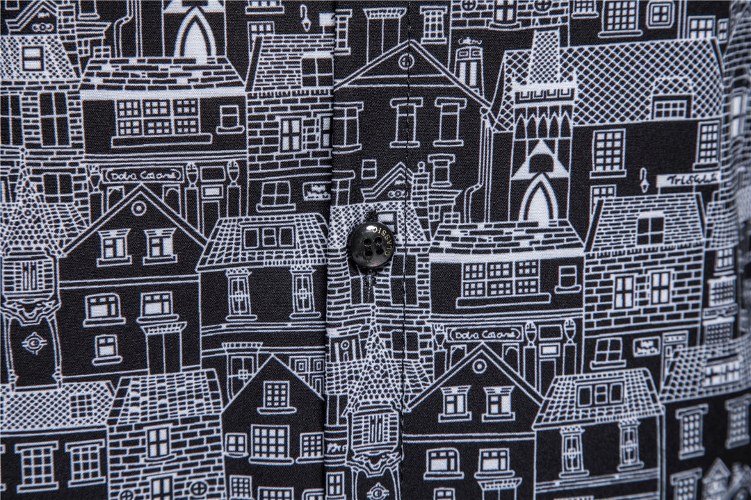 Herren Langarmhemd mit kreativem Stadtmotiv und moderner Passform Echoarchiv