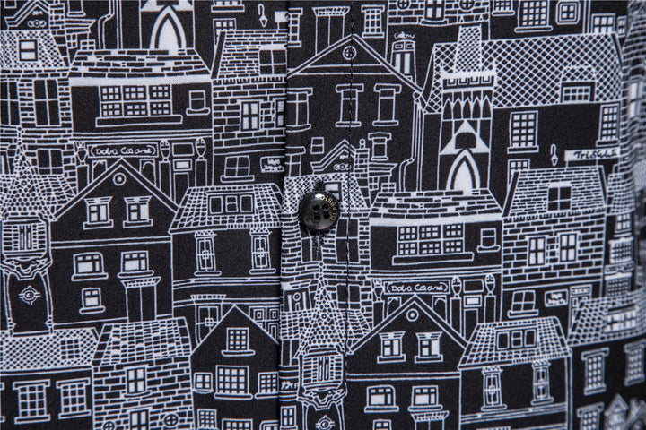 Herren Langarmhemd mit kreativem Stadtmotiv und moderner Passform Echoarchiv