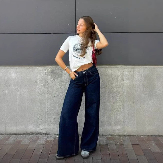 Damen nan ultraweite bodenlange Denim-Palazzohose mit cleanem Taschen-Schnitt und leichter Stretchwirkung Echo Archiv
