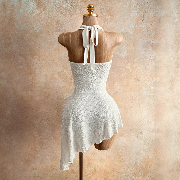 Damen nan figurbetontes Neckholder-Minikleid mit Schnürung, Cut-Out und asymmetrischem Wickelrock Echo Archiv