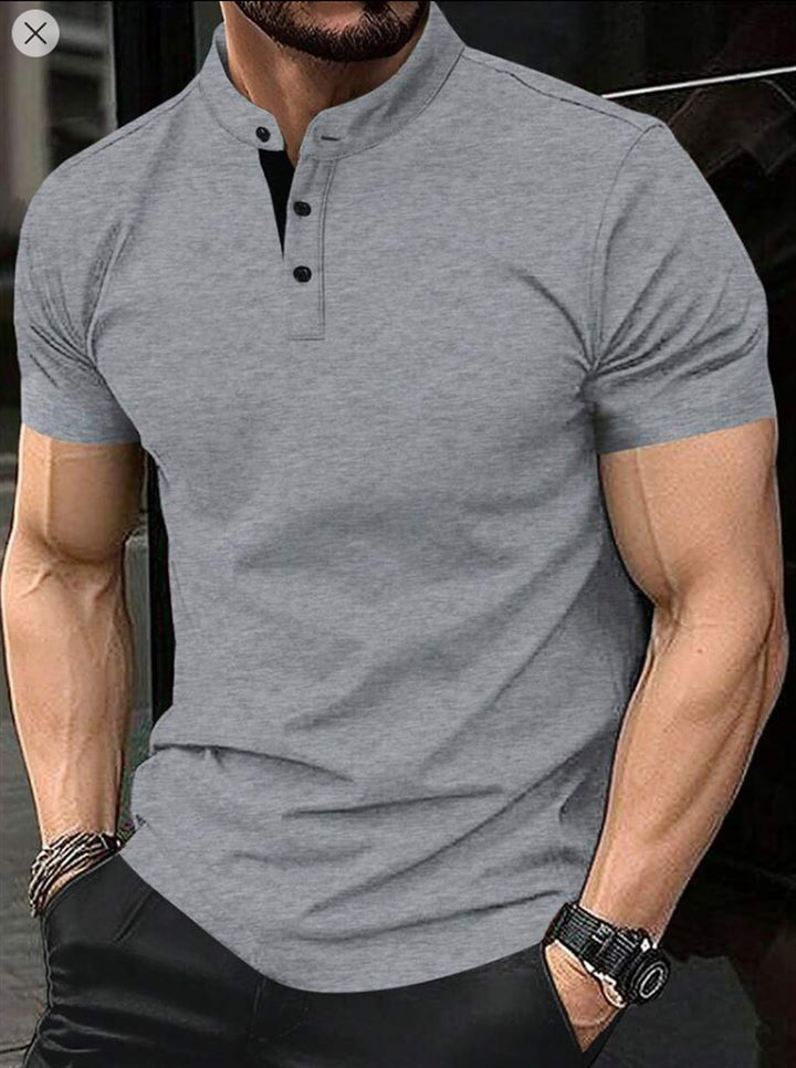 Herren elegantes Kurzarm-Polohemd mit Stehkragen und Knopfleiste Echoarchiv