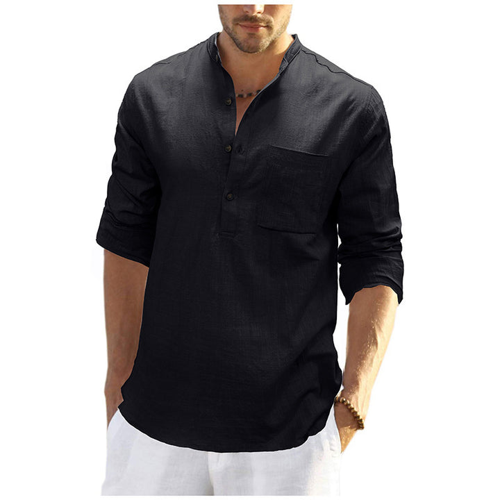 Herren Leinenhemd mit klassischem Henley-Ausschnitt und praktischer Brusttasche Echoarchiv