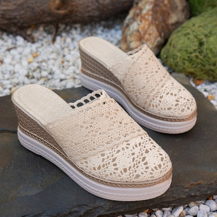 Damen nan gehäkelte Plateau-Slipper mit Jute-Details und Memory-Fußbett Echo Archiv