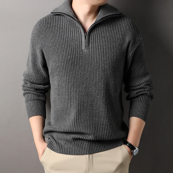 Herren Freizeitpullover mit halbem Reißverschluss und strukturiertem Strickmuster Echoarchiv