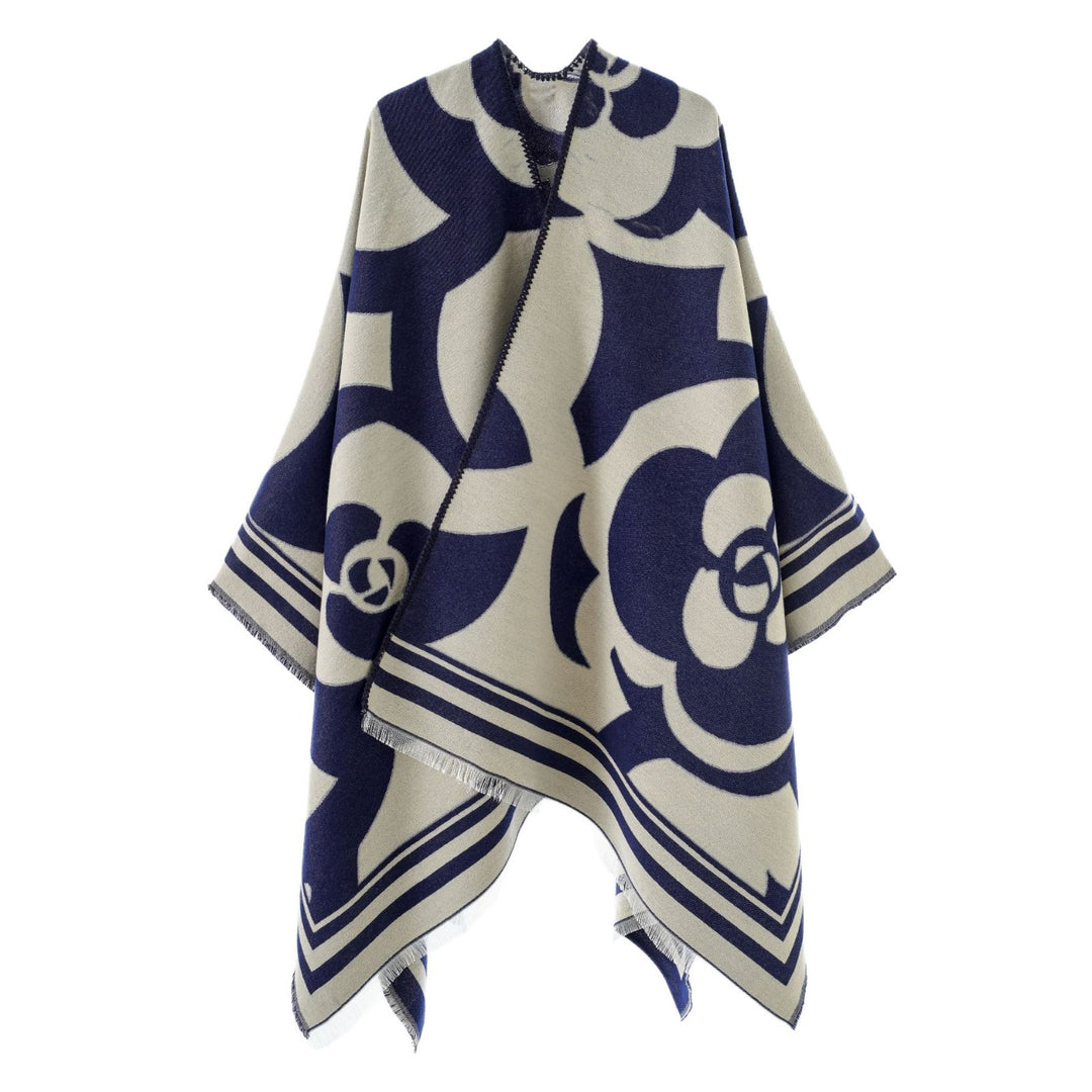 Damen Grobgewebter Jacquard-Überwurf mit großflächigem Ornamentmuster und Zierfransen – Avérine
