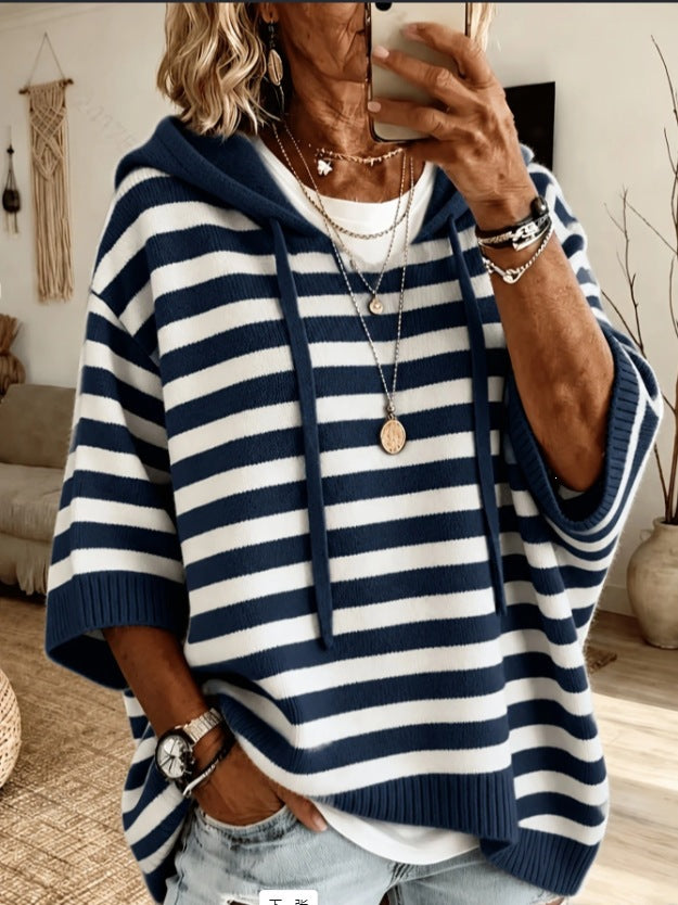 Damen nan Oversize Strickponcho mit Kapuze und kurzen Ärmeln Echo Archiv