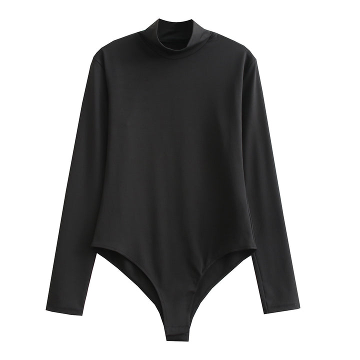 Damen Langarmbody mit Stehkragen aus dehnbarem Stretchstoff – Bodéline