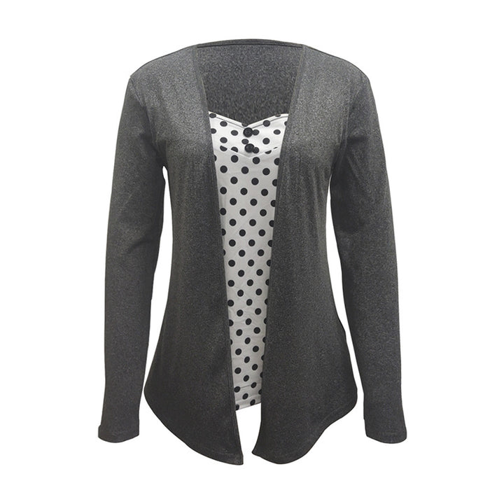 Damen Offener Longcardigan mit integriertem Tupfen-Einsatz und figurumspielender Innenbluse – Avérine